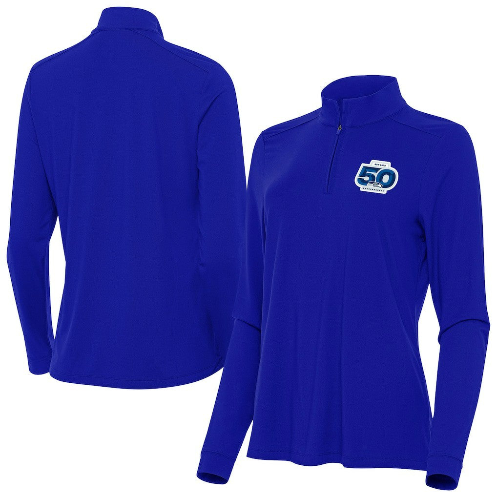 Seattle Seahawks Antigua Women's 50th Season Intent Quarter-Zip Pullover - Royal - NFL