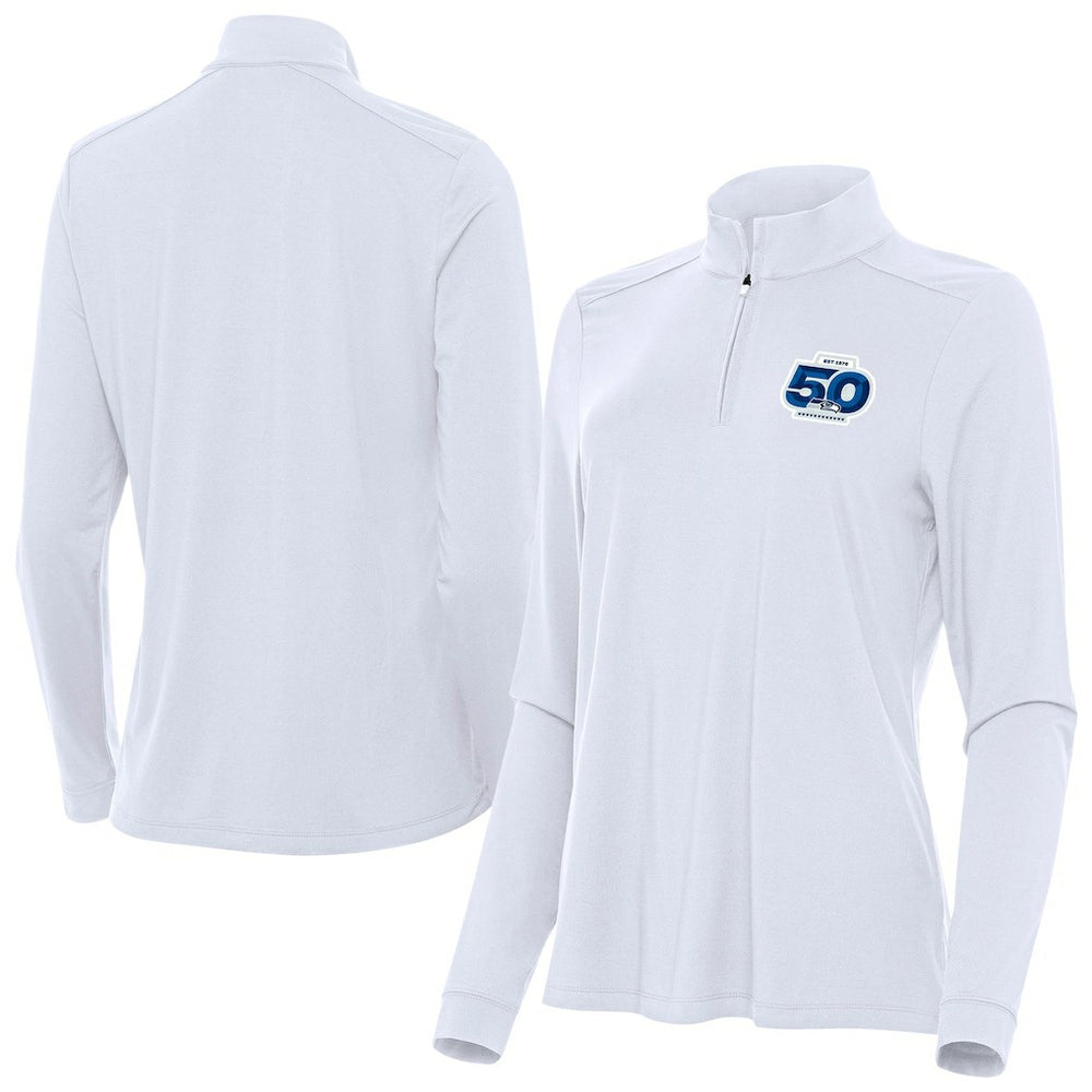 Seattle Seahawks Antigua Women's 50th Season Intent Quarter-Zip Pullover - White - NFL