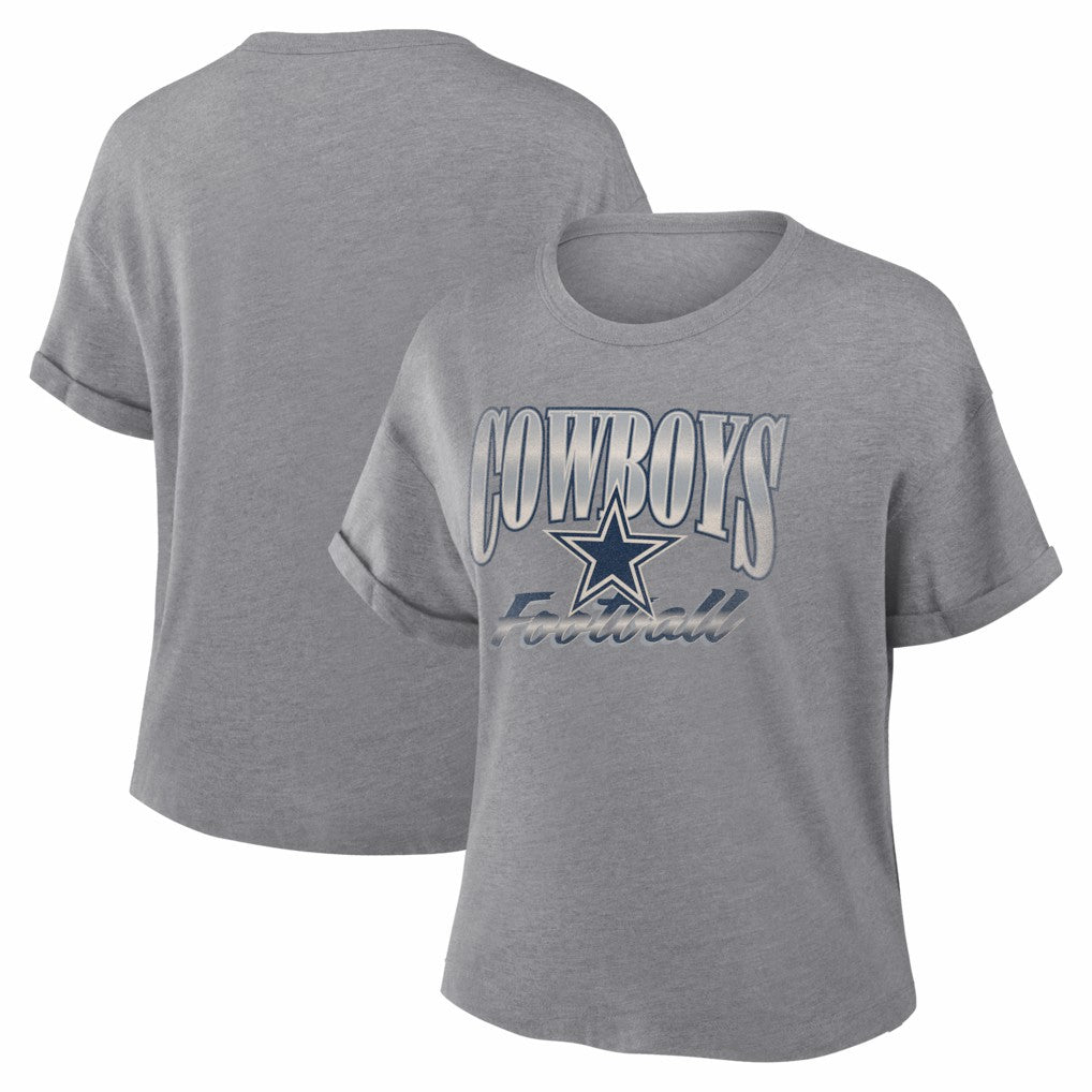 Dallas Cowboys Women's Overplayed Tribute Tri-Blend Boxy T-Shirt - Heather Gray - Fanatics