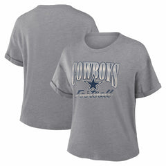 Dallas Cowboys Women's Overplayed Tribute Tri-Blend Boxy T-Shirt - Heather Gray - Fanatics
