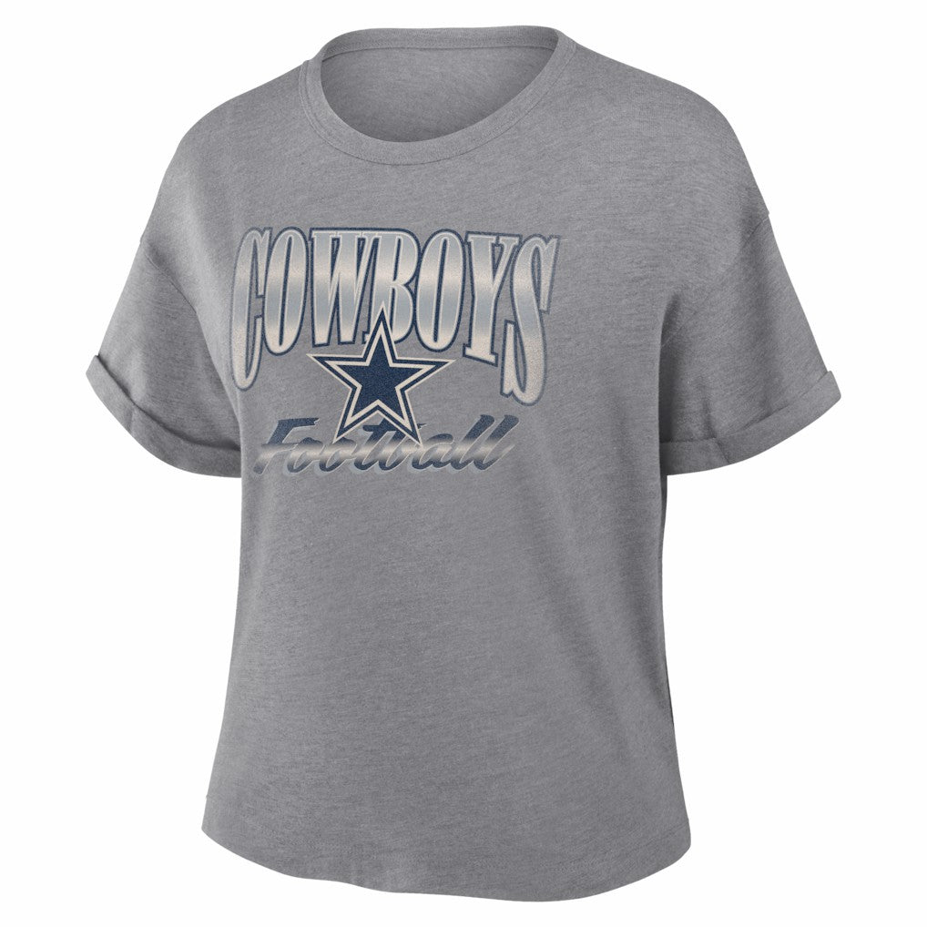 Dallas Cowboys Women's Overplayed Tribute Tri-Blend Boxy T-Shirt - Heather Gray - Fanatics