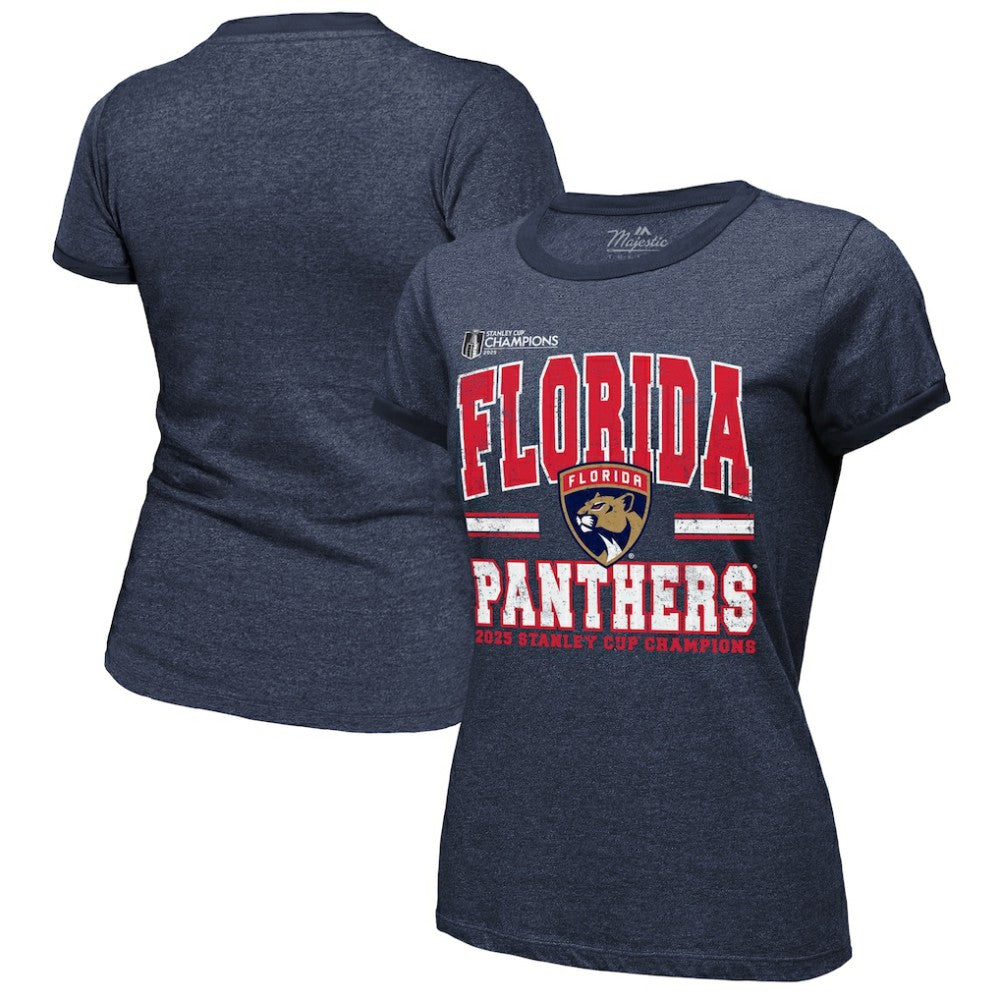 Florida Panthers Majestic Threads Women's 2025 Stanley Cup Champions Tri-Blend Ringer T-Shirt - Navy | NHL Lifestyle