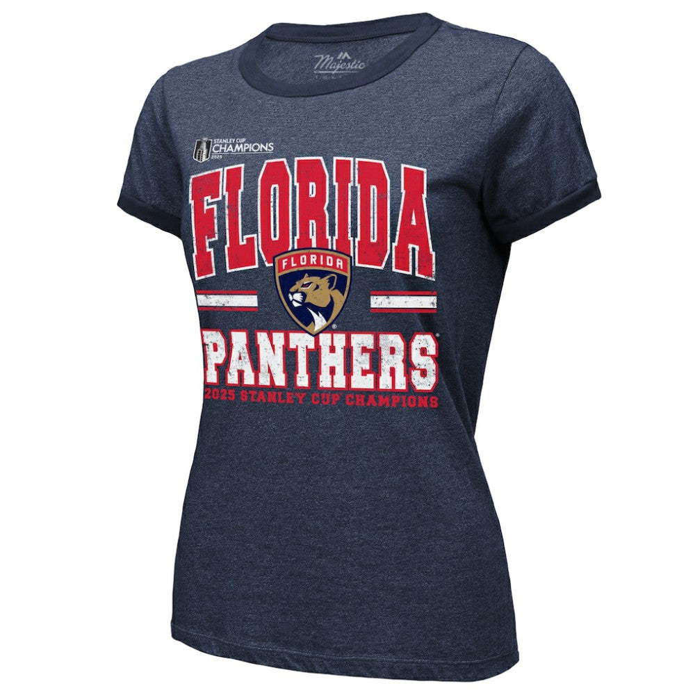 Florida Panthers Majestic Threads Women's 2025 Stanley Cup Champions Tri-Blend Ringer T-Shirt - Navy | NHL Lifestyle