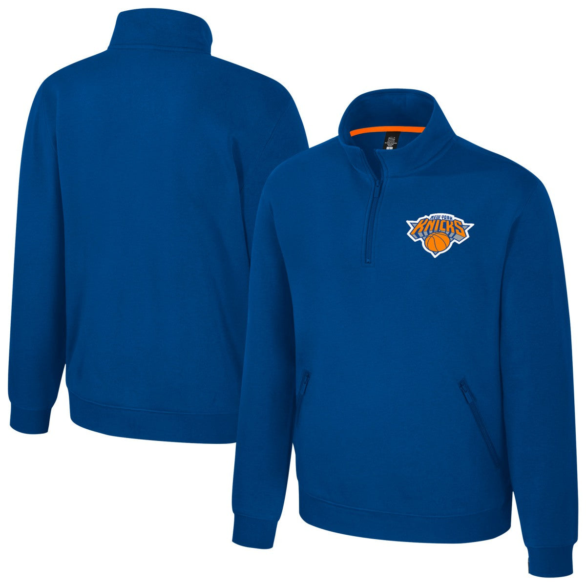 New York Knicks Stadium Essentials Unisex Varsity Trainer Quarter-Zip Pullover Blue