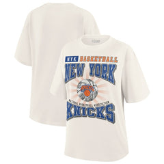 New York Knicks WEAR by Erin Andrews Women's Ball Boyfriend T-Shirt Cream