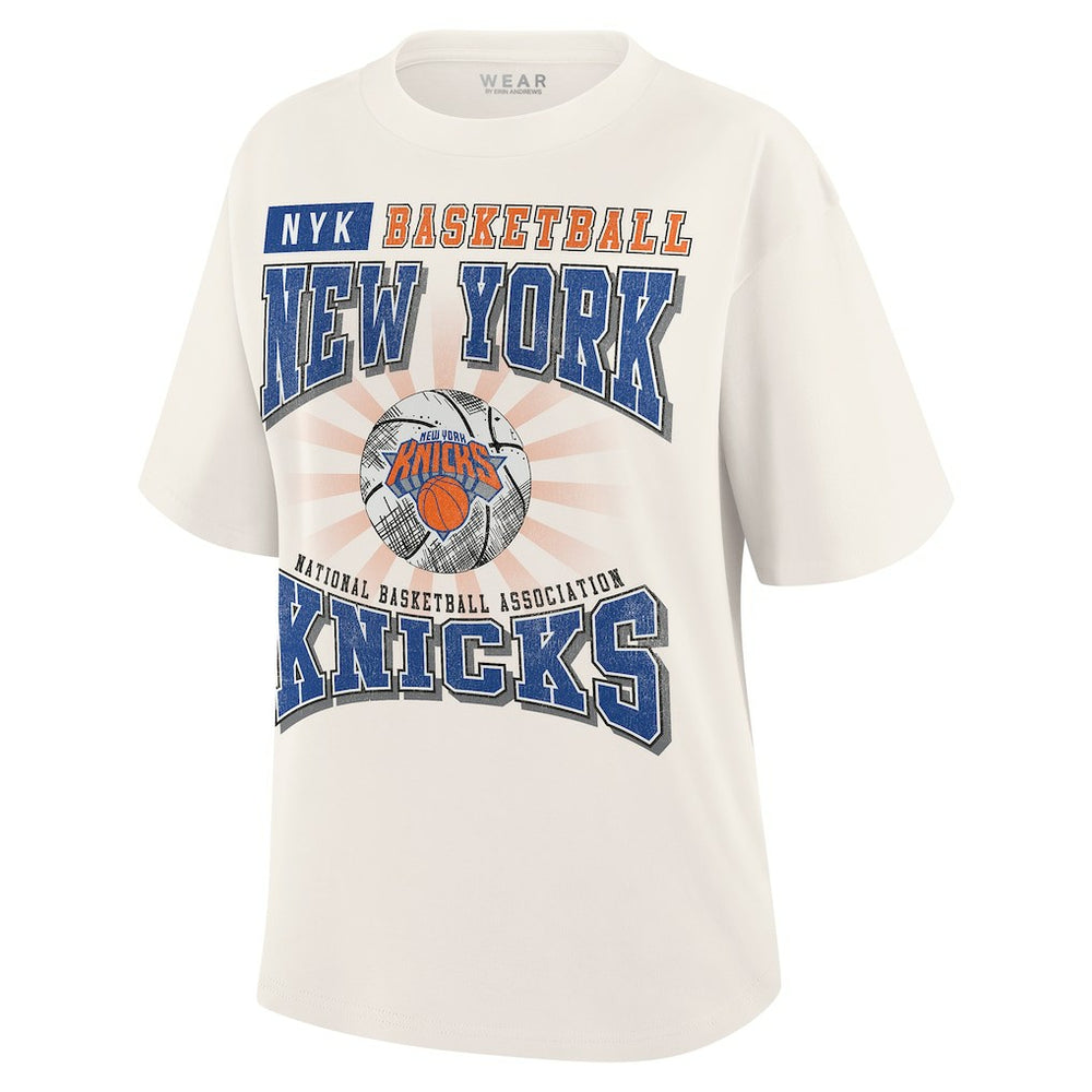 New York Knicks WEAR by Erin Andrews Women's Ball Boyfriend T-Shirt Cream