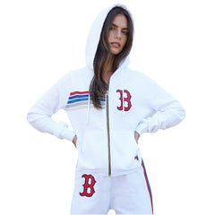 Boston Red Sox Aviator Nation x MLB Unisex Five-Stripe Tri-Blend Full-Zip Hoodie for sale