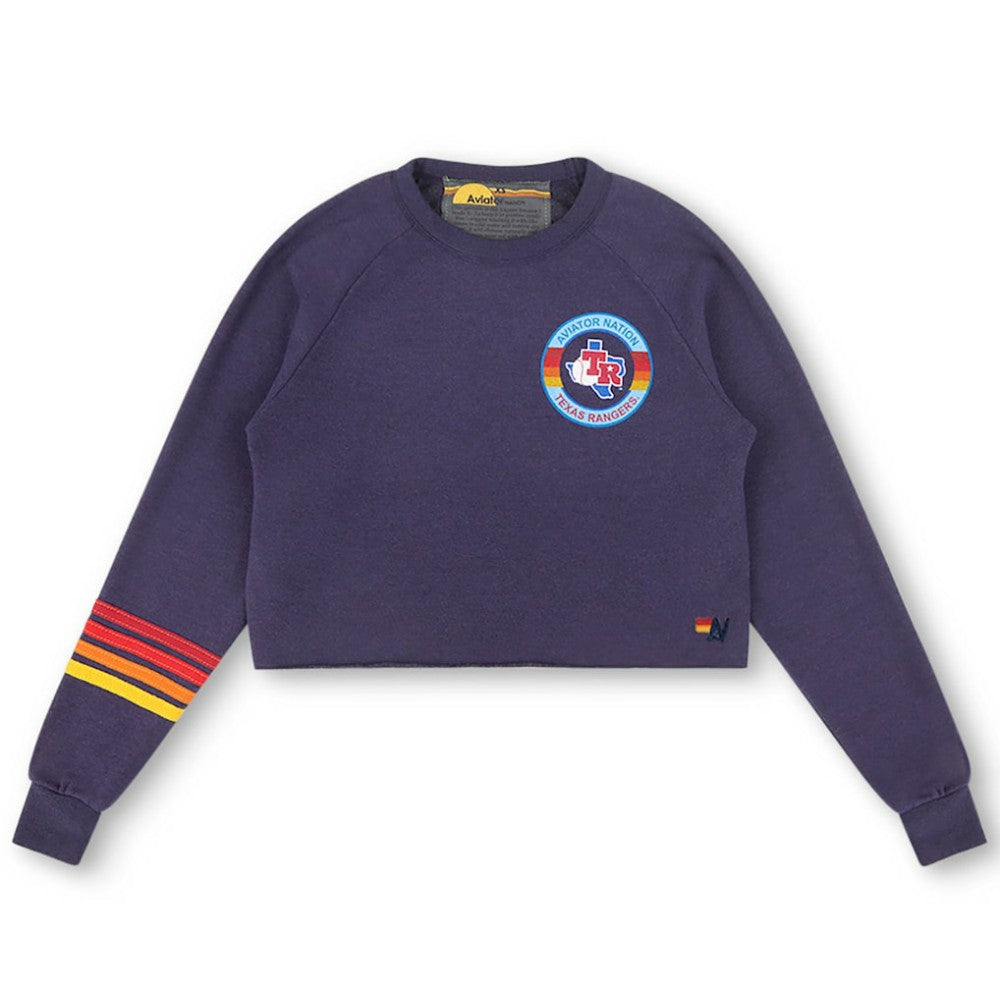 Texas Rangers Aviator Nation x MLB Women's Rugby Stitch Cropped Tri-Blend Pullover Sweatshirt Discount