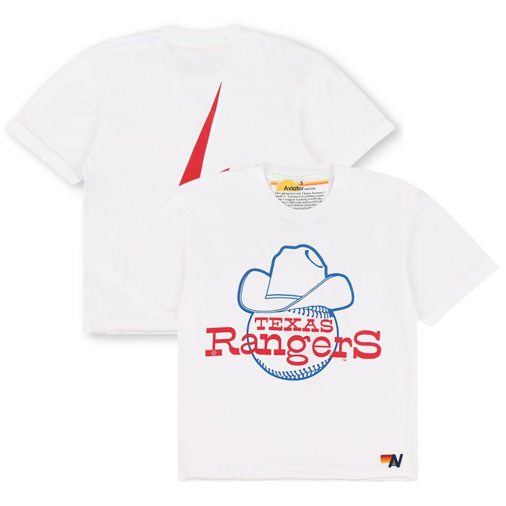Texas Rangers Aviator Nation x MLB Women's Bolt Boyfriend Tri-Blend T-Shirt Sale