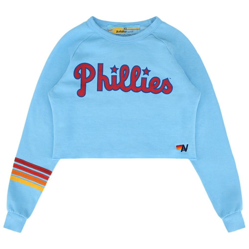 Philadelphia Phillies Aviator Nation x MLB Women's Rugby Stitch Cropped Tri-Blend Sweatshirt Outlet