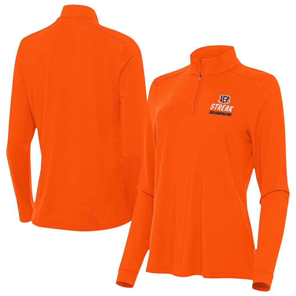 Cincinnati Bengals Antigua Women's Streak Intent Quarter-Zip Sweatshirt - Orange - NFL