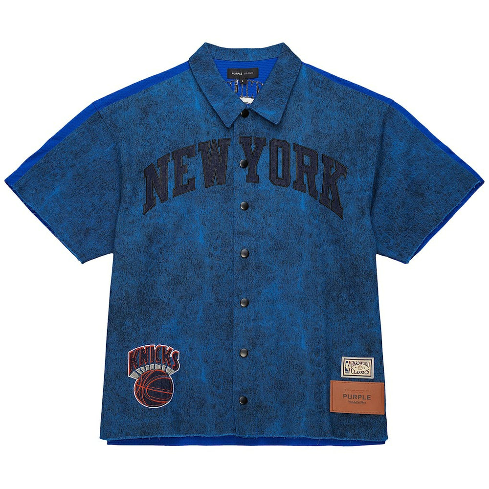 Mitchell & Ness New York Knicks x Purple Brand Button-Up Shooting Shirt Navy