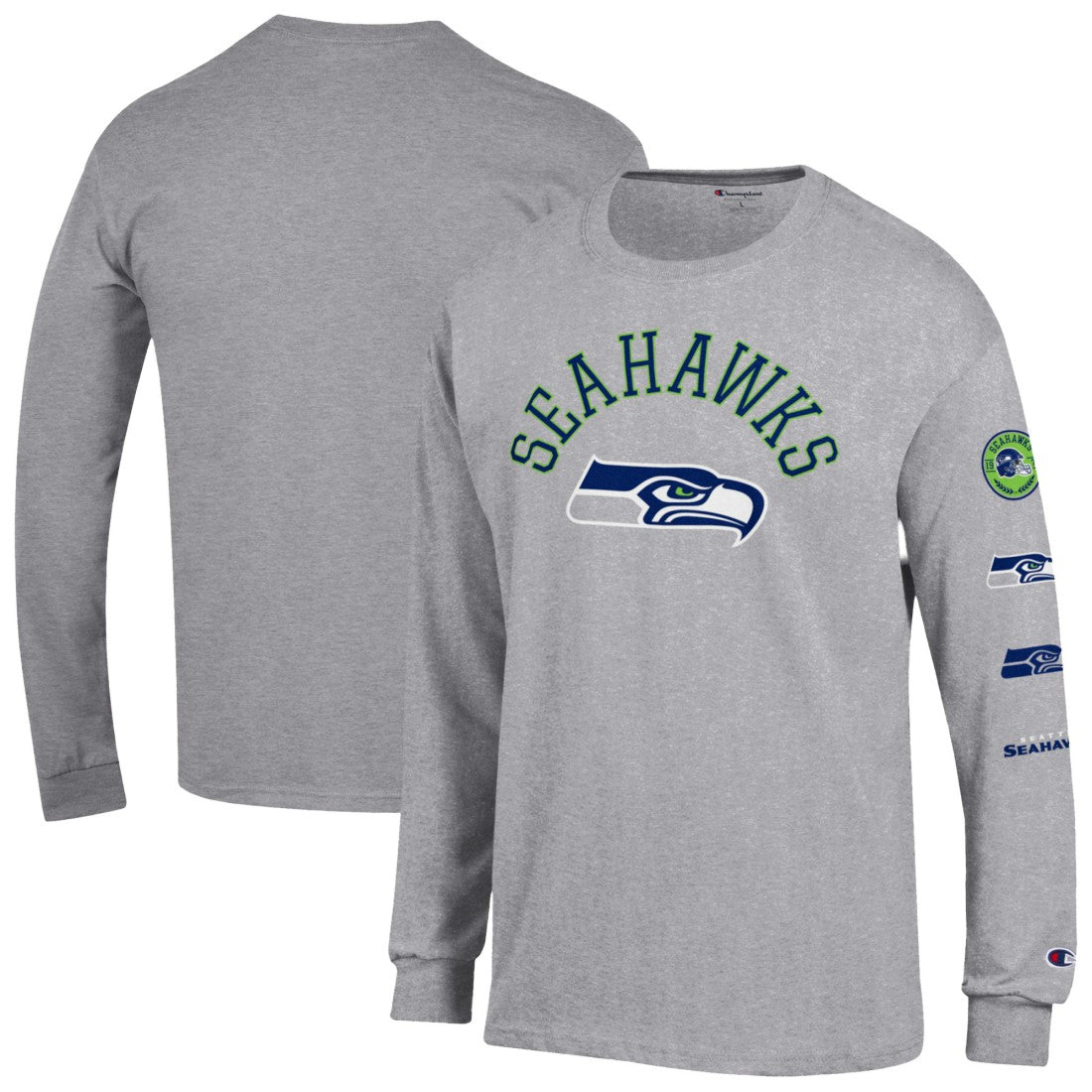 Seattle Seahawks Champion Seal Long Sleeve T-Shirt - Heather Gray - NFL