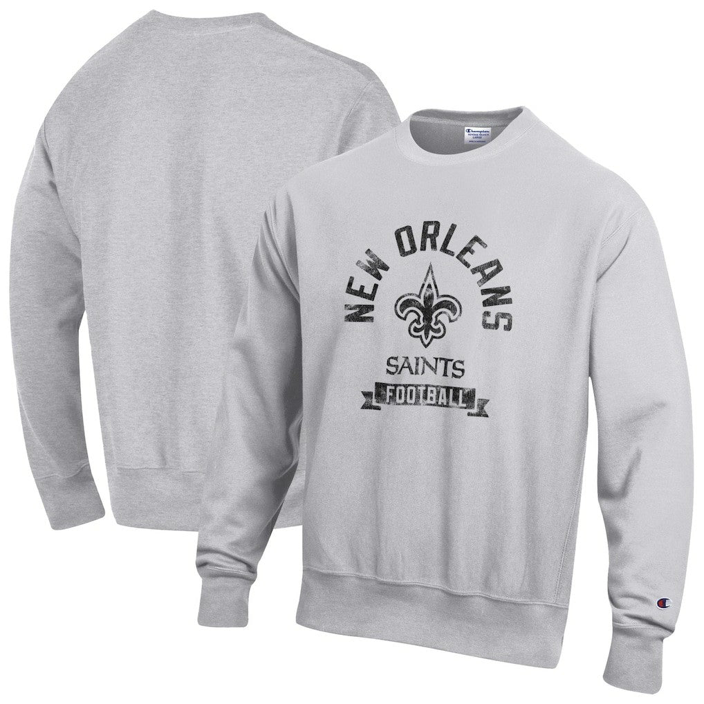 New Orleans Saints Champion Reverse Weave Fleece Pullover Sweatshirt - Heather Gray - NFL