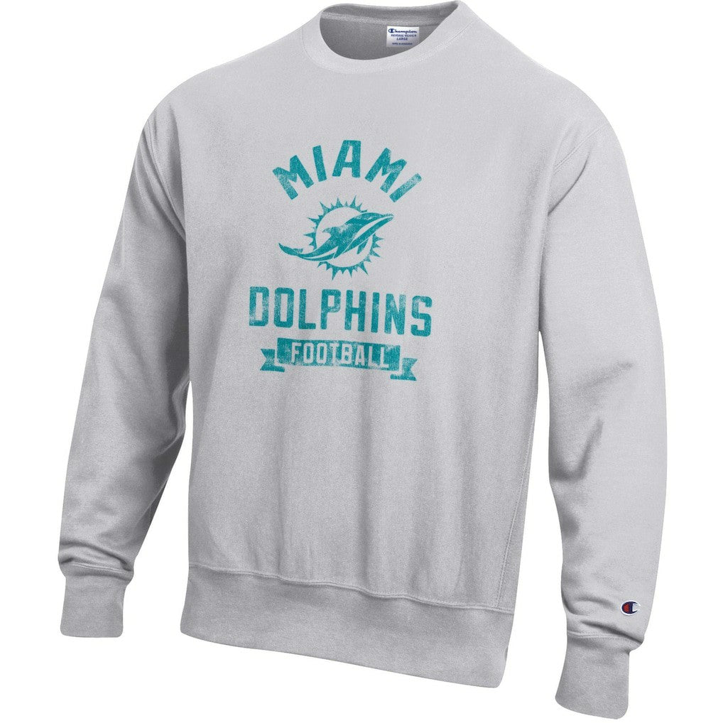 Miami Dolphins Champion Reverse Weave Fleece Pullover Sweatshirt - Heather Gray - NFL