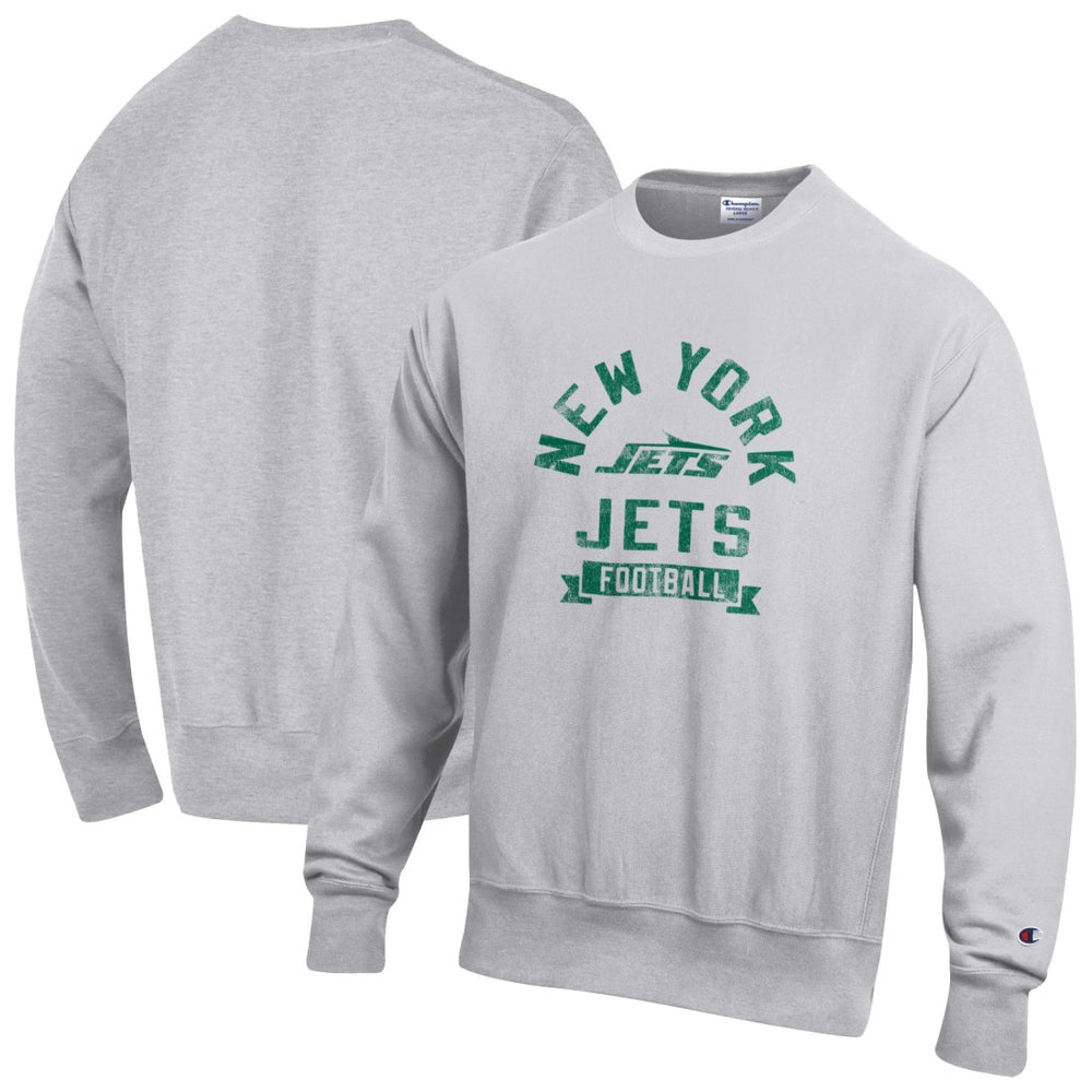 New York Jets Champion Reverse Weave Fleece Pullover Sweatshirt - Heather Gray - NFL