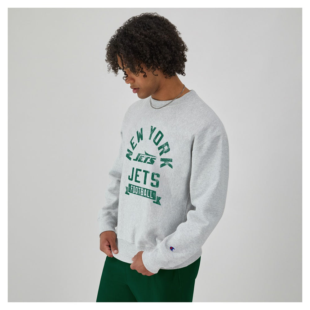 New York Jets Champion Reverse Weave Fleece Pullover Sweatshirt - Heather Gray - NFL