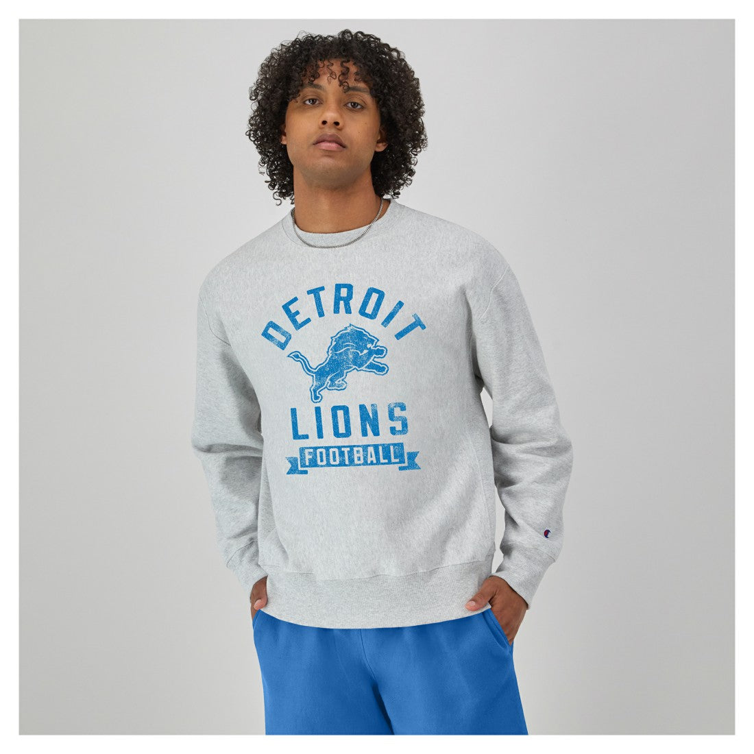 Detroit Lions Champion Reverse Weave Fleece Pullover Sweatshirt - Heather Gray - NFL