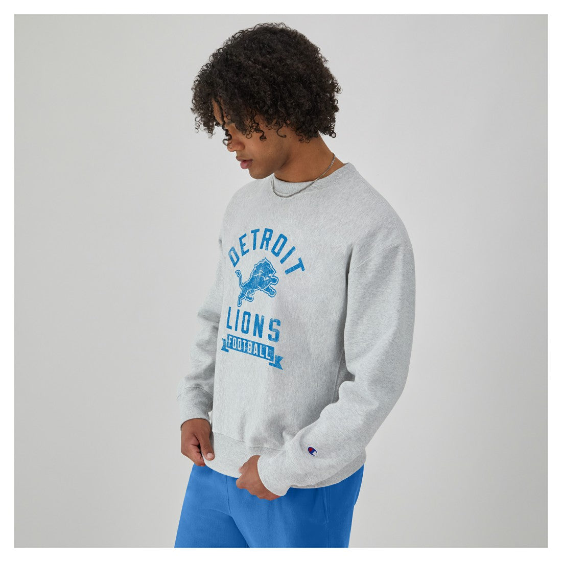 Detroit Lions Champion Reverse Weave Fleece Pullover Sweatshirt - Heather Gray - NFL
