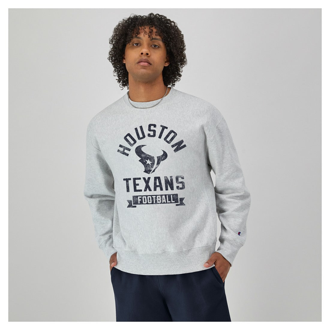Houston Texans Champion Reverse Weave Fleece Pullover Sweatshirt - Heather Gray - NFL