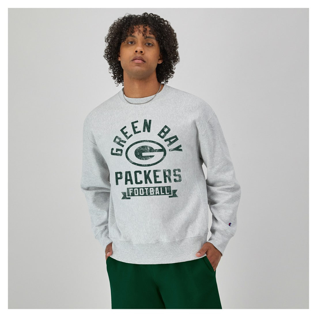 Green Bay Packers Champion Reverse Weave Fleece Pullover Sweatshirt - Heather Gray - NFL