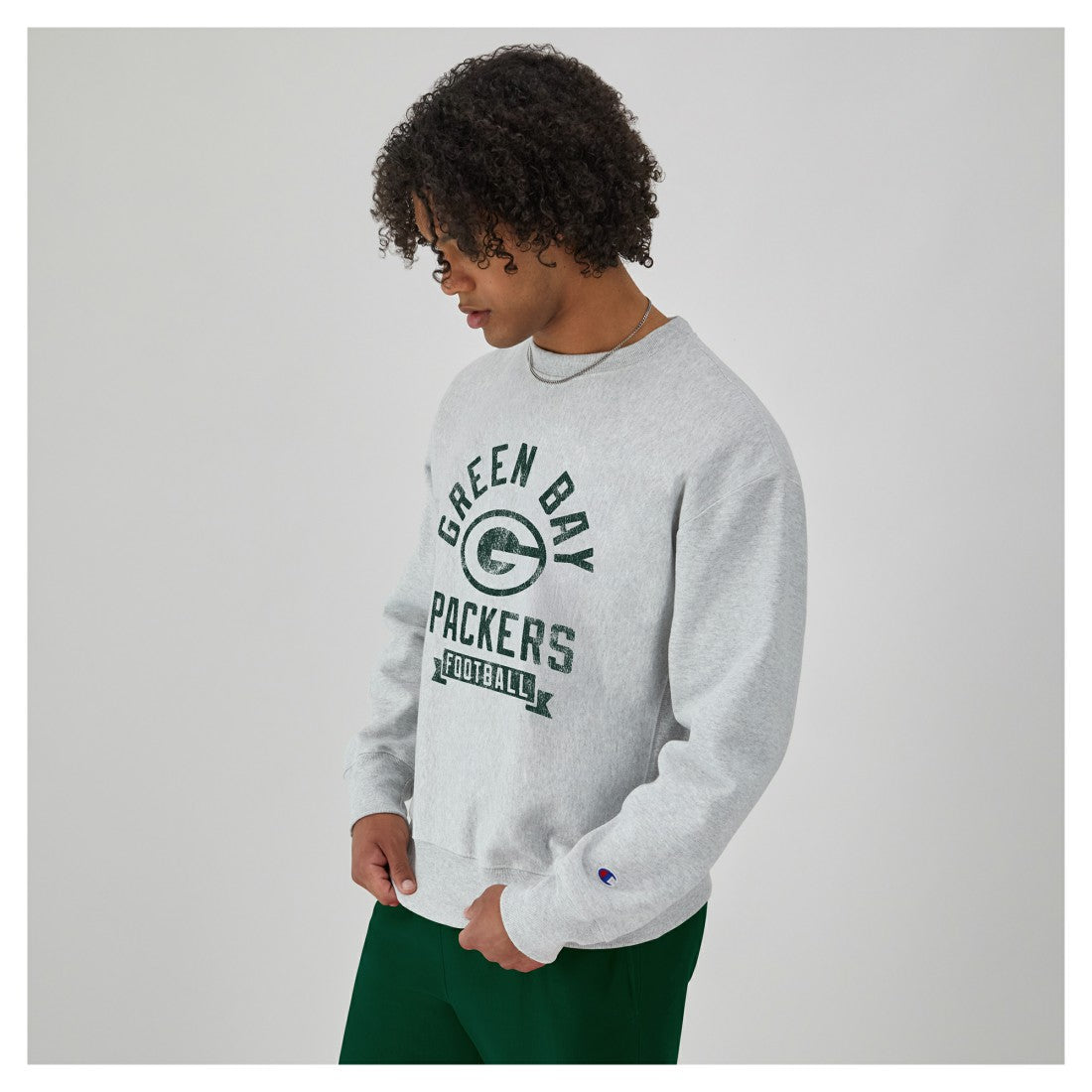 Green Bay Packers Champion Reverse Weave Fleece Pullover Sweatshirt - Heather Gray - NFL