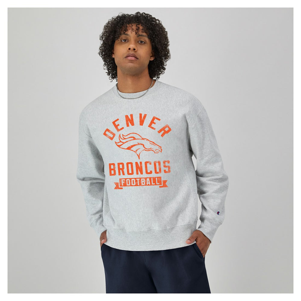 Denver Broncos Champion Reverse Weave Fleece Pullover Sweatshirt - Heather Gray - NFL