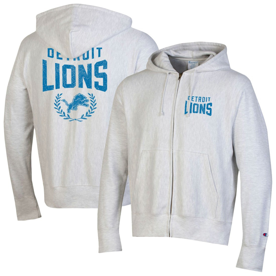 Detroit Lions Champion Reverse Weave Full-Zip Hoodie - Heather Gray - NFL