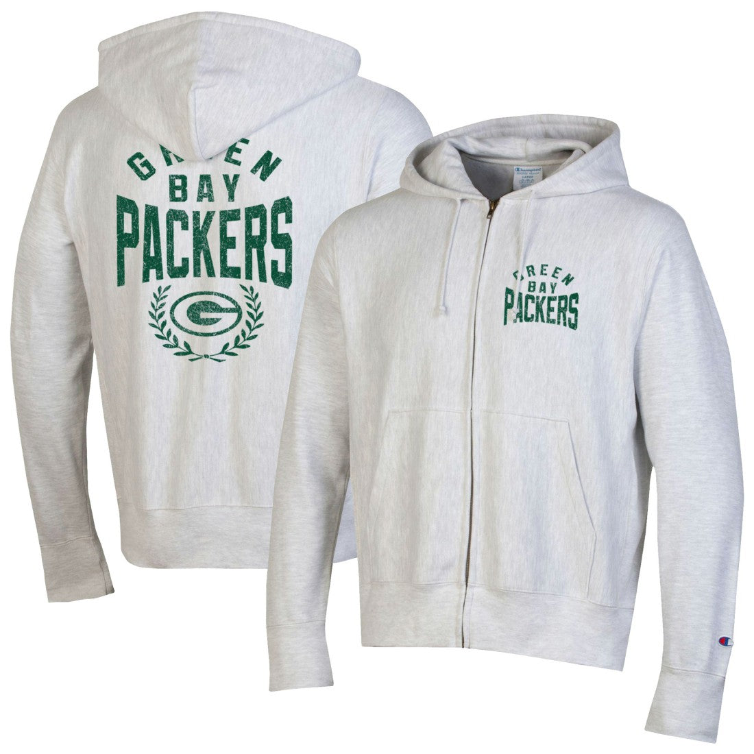 Green Bay Packers Champion Reverse Weave Full-Zip Hoodie - Heather Gray - NFL