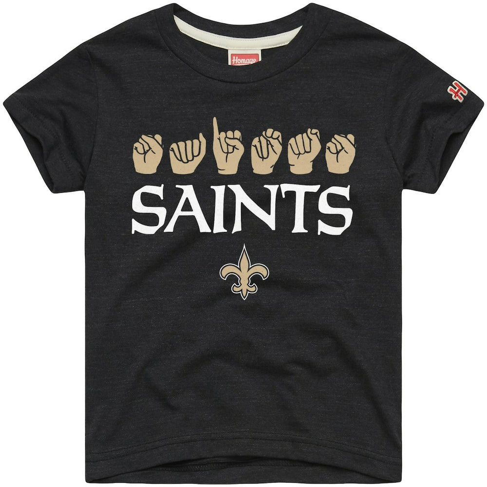 New Orleans Saints Homage Youth Love Sign x ASL 2.0 Tri-Blend T-Shirt - Charcoal - NFL