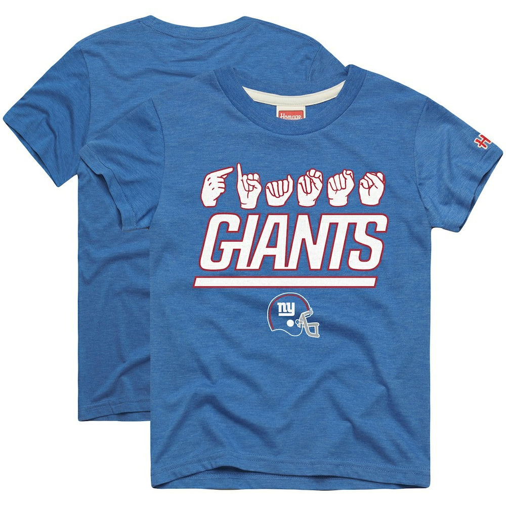New York Giants Homage Youth Love Sign x ASL 2.0 Tri-Blend T-Shirt - Royal - NFL