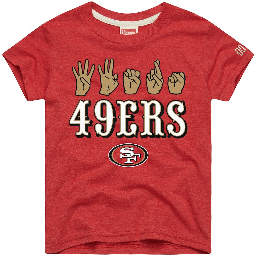 San Francisco 49ers Homage Youth Love Sign x ASL 2.0 Tri-Blend T-Shirt - Scarlet - NFL