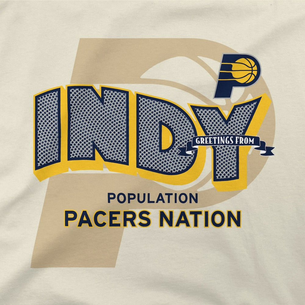 Indiana Pacers Stadium Essentials Unisex Greetings From T-Shirt Natural