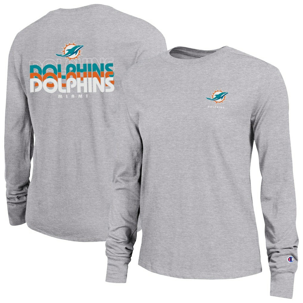 Miami Dolphins Champion Women's Core Long-Sleeve T-Shirt - Heather Gray - NFL