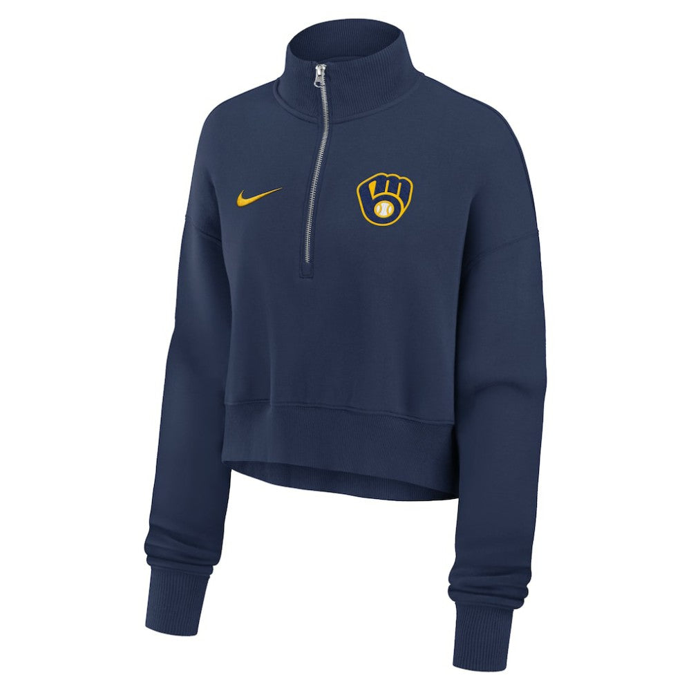 Milwaukee Brewers Nike Women's Primetime Phoenix Fleece Half-Zip Sweatshirt Outlet