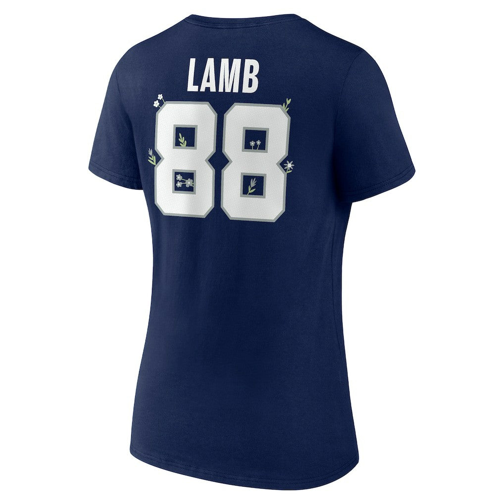 CeeDee Lamb Dallas Cowboys Women's Floral Name & Number V-Neck T-Shirt - Navy - NFL