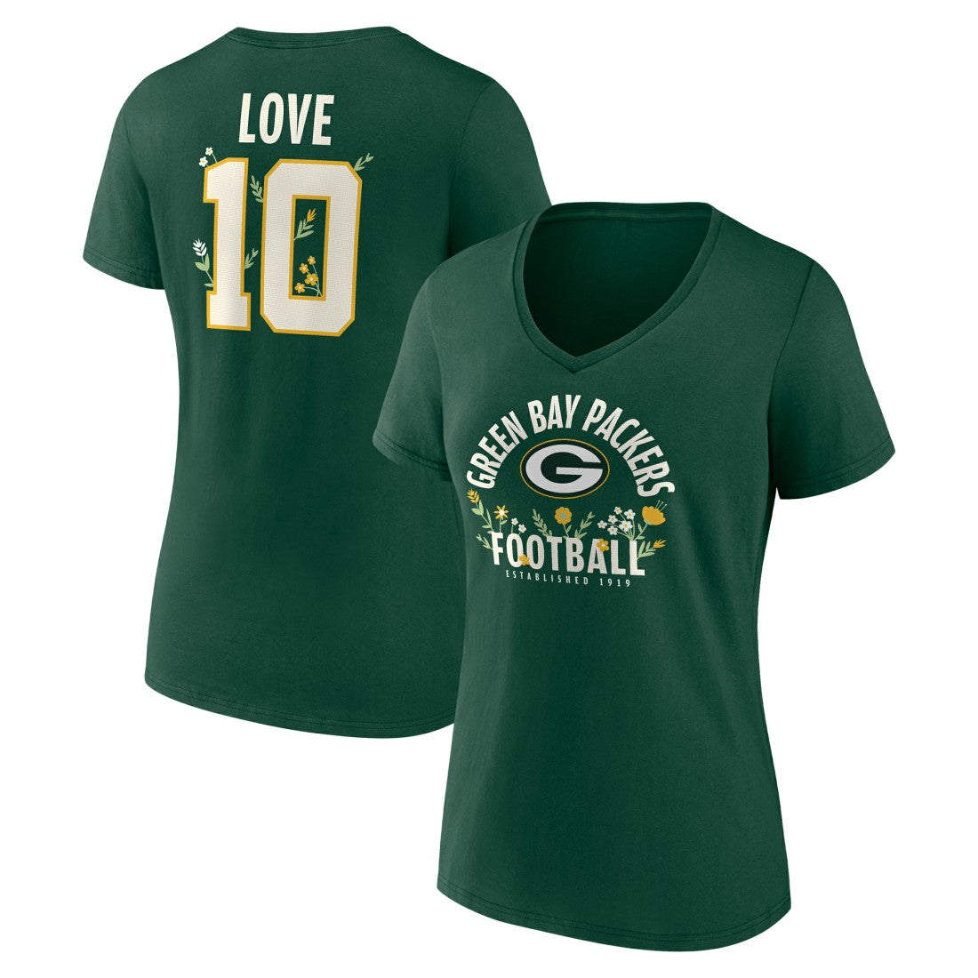 Jordan Love Green Bay Packers Women's Floral Name & Number V-Neck T-Shirt - Green - NFL