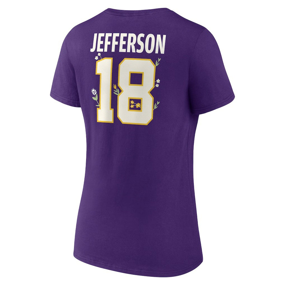 Justin Jefferson Minnesota Vikings Women's Floral Name & Number V-Neck T-Shirt - Purple - NFL