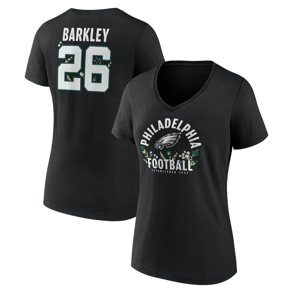 Saquon Barkley Philadelphia Eagles Women's Floral Name & Number V-Neck T-Shirt - Black - NFL