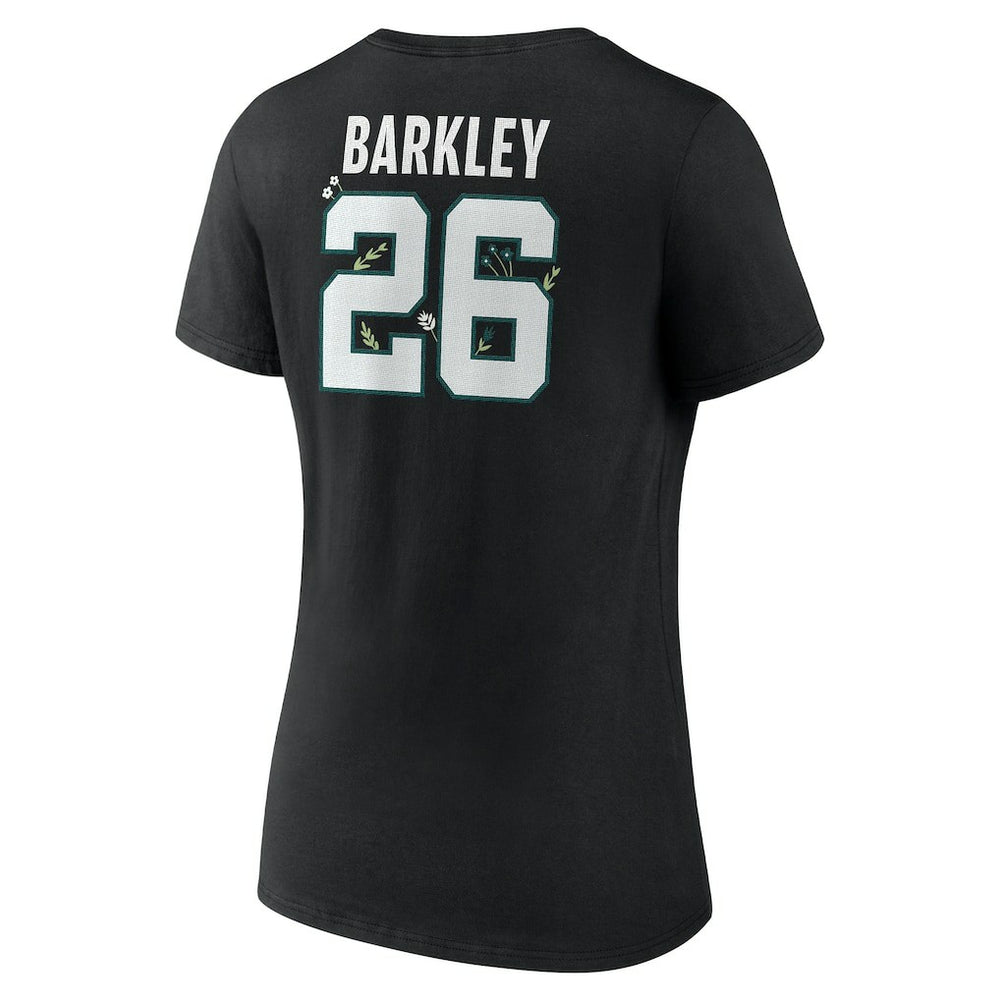Saquon Barkley Philadelphia Eagles Women's Floral Name & Number V-Neck T-Shirt - Black - NFL
