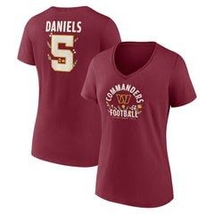 Jayden Daniels Washington Commanders Women's Floral Name & Number V-Neck T-Shirt - Garnet - NFL