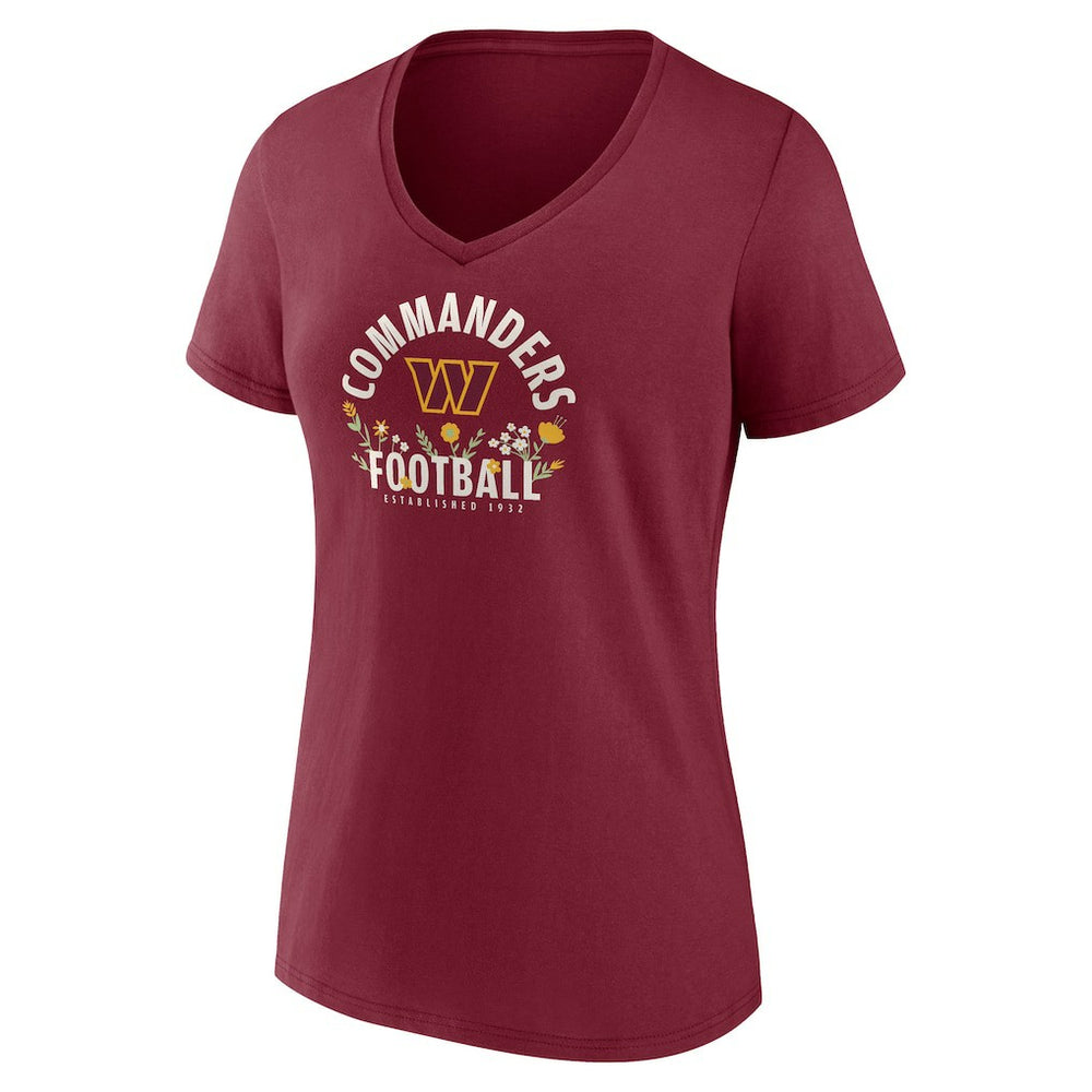 Jayden Daniels Washington Commanders Women's Floral Name & Number V-Neck T-Shirt - Garnet - NFL