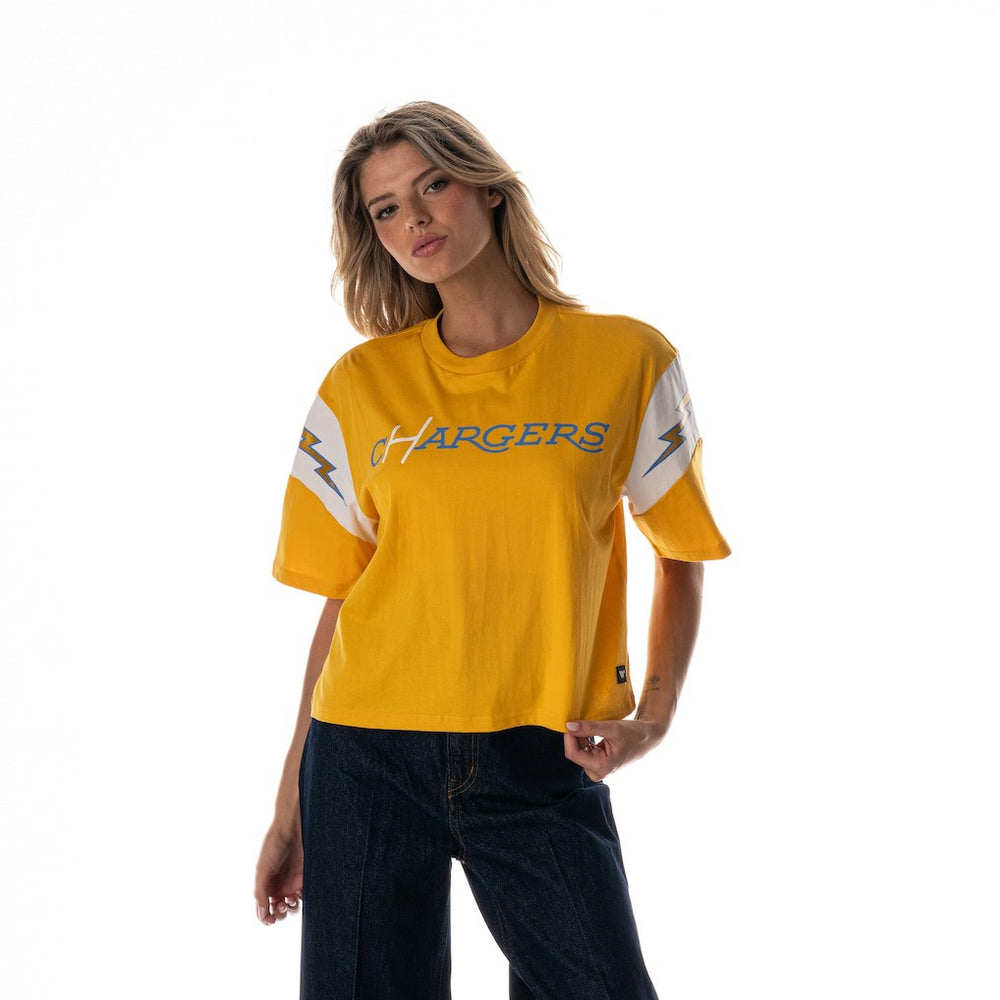 Los Angeles Chargers The Wild Collective Women's Charger Power Contrast Sleeve Insert T-Shirt - Gold - NFL