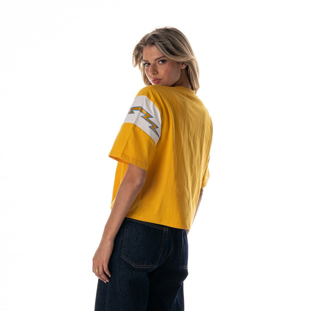 Los Angeles Chargers The Wild Collective Women's Charger Power Contrast Sleeve Insert T-Shirt - Gold - NFL