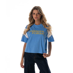 Los Angeles Chargers The Wild Collective Women's Charger Power Contrast Sleeve Insert T-Shirt - Powder Blue - NFL