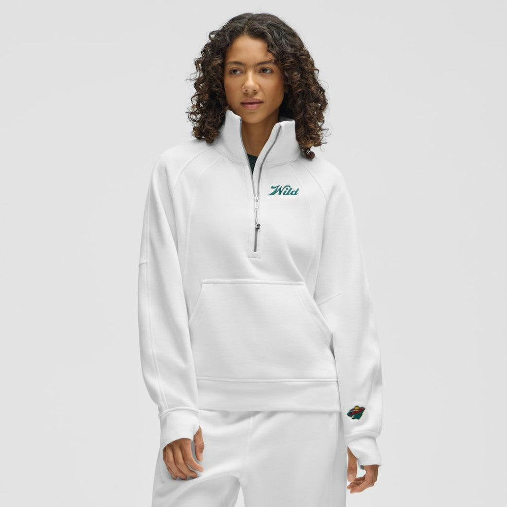 Minnesota Wild lululemon Women's Long Scuba Oversized Half-Zip Funnel Neck - White | NHL near me