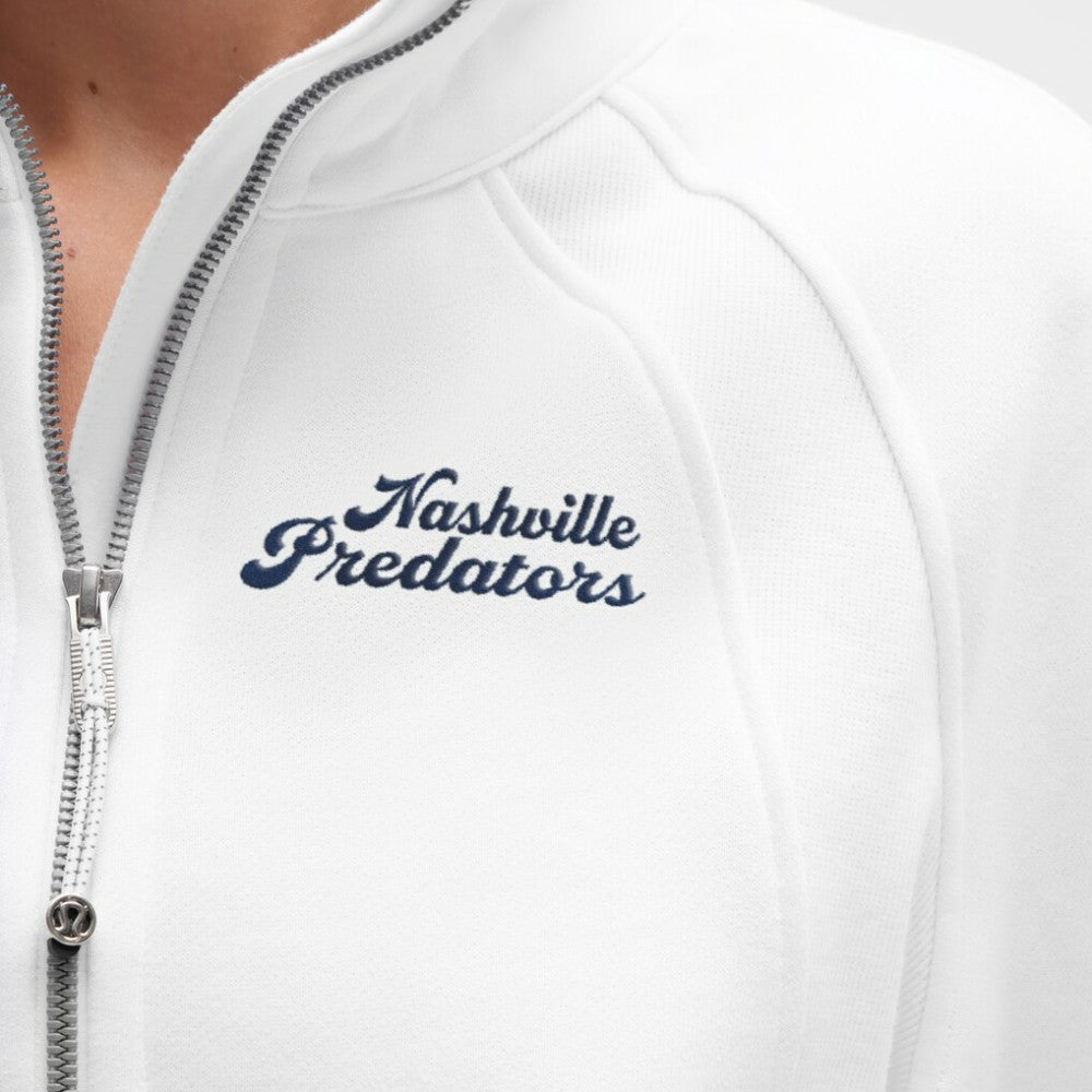 Nashville Predators lululemon Women's Long Scuba Oversized Half-Zip Funnel Neck - White | NHL Lifestyle