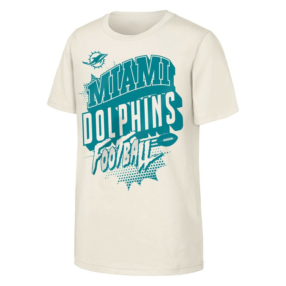 Miami Dolphins Outerstuff Youth Action Comic T-Shirt - Natural - NFL