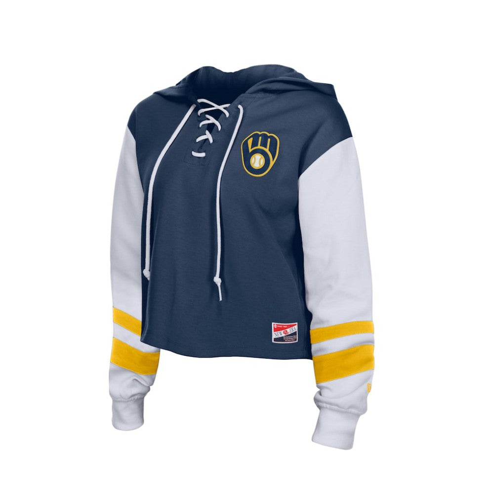 Milwaukee Brewers New Era Women's Boxy Lace-Up Hoodie Near Me