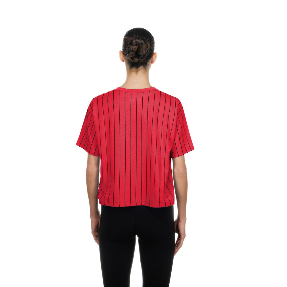 Cincinnati Reds New Era Women's Throwback Meshback Pinstripe Boxy T-Shirt Outlet